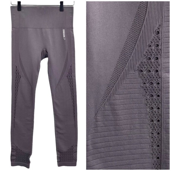 Gymshark Glow Seamless Tights Eyelet Cutout Athletic Leggings Brown/Gray | Sz XS - Picture 1 of 9